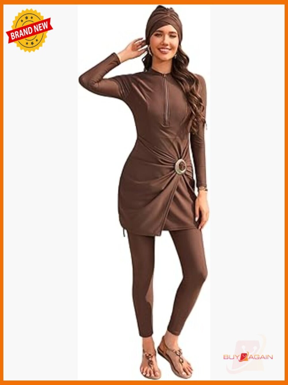 Women Muslim Rash Guard Swimsuit Long Sleeve Modest Burkini with Hijab Cap